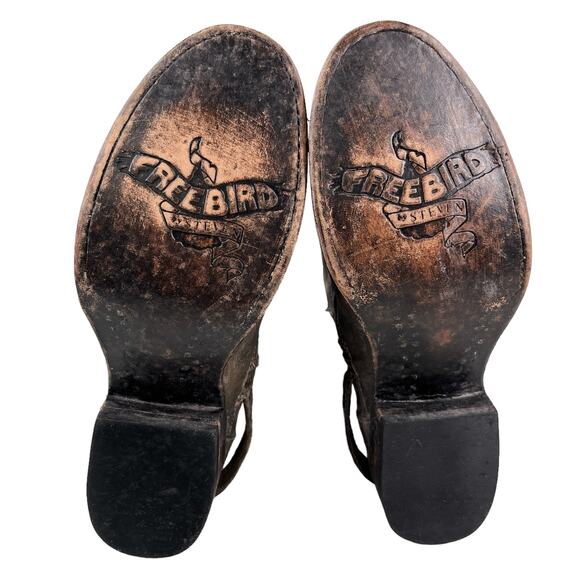 Freebird By Steven Irish Tall Leather Riding Boots Triple Buckle Strap 6 Brown - Picture 7 of 12